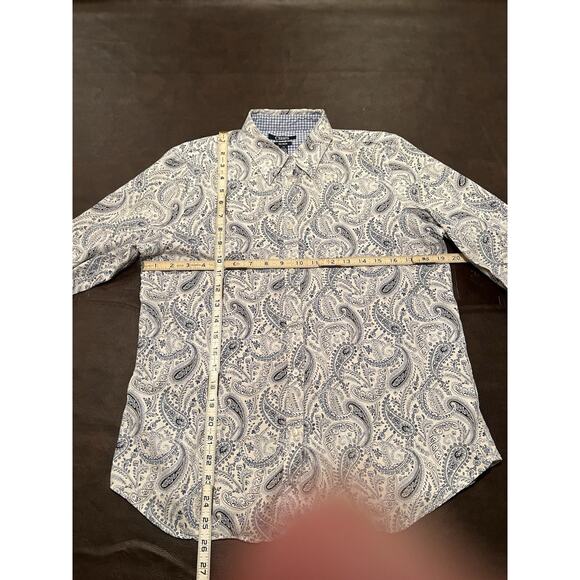 Chaps Ralph Lauren Womens Blue White Paisley L/S Cotton Button Shirt Blouse Med - Picture 1 of 6